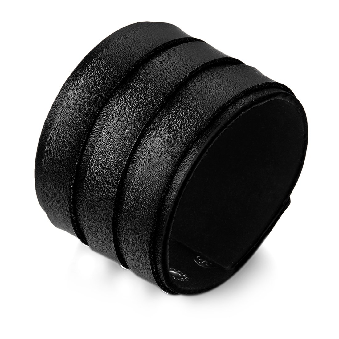 JewelryWe Men's Wide Cuff Leather Bangle Black Cuff Leather Wristband Bracelet, Punk Rock Style