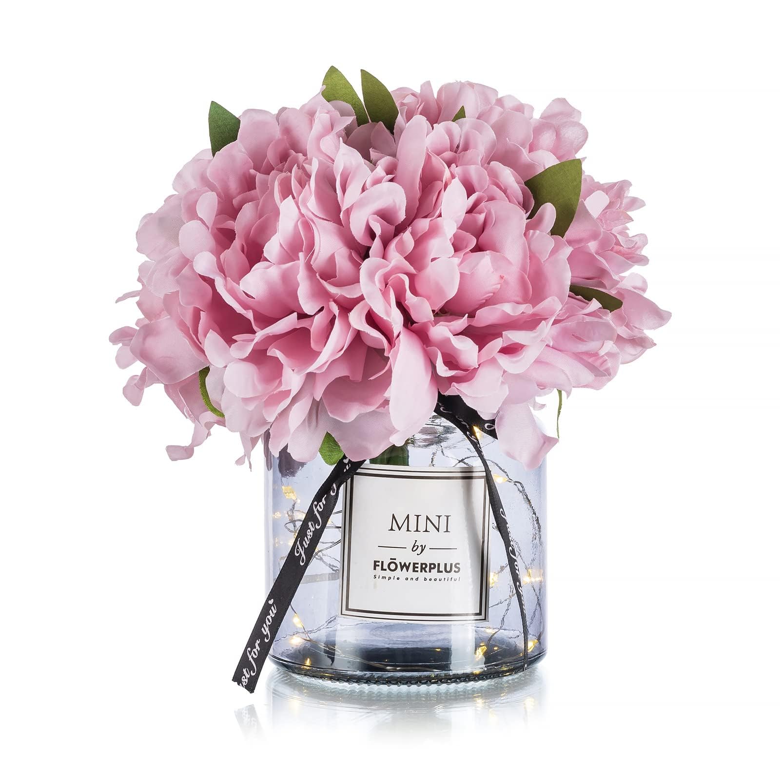 BLOSMON Artificial Flowers in Vase Decoration: Lilac Peony Fake Flower with Glass Vases for Table Decorations - Small Floral Arrangements Indoor Room Window Desk Centrepiece Silk Plant Bouquet Decor