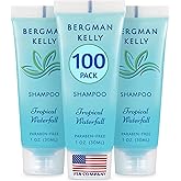 BERGMAN KELLY - Travel Size Hotel Shampoo - 1 fl oz, 100 PK, Tropical Waterfall - Delight Your Guests with Revitalizing & Refreshing Hair Cleanser for Guest Hospitality - Bulk Small Size Shampoo