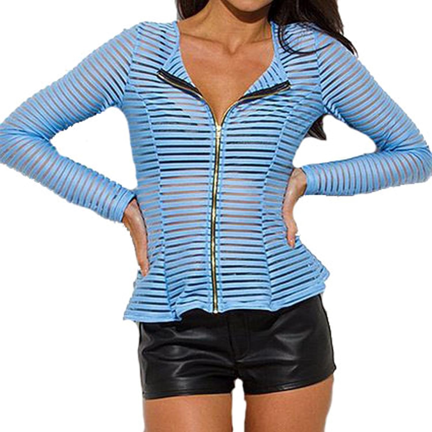 light blue sheer top