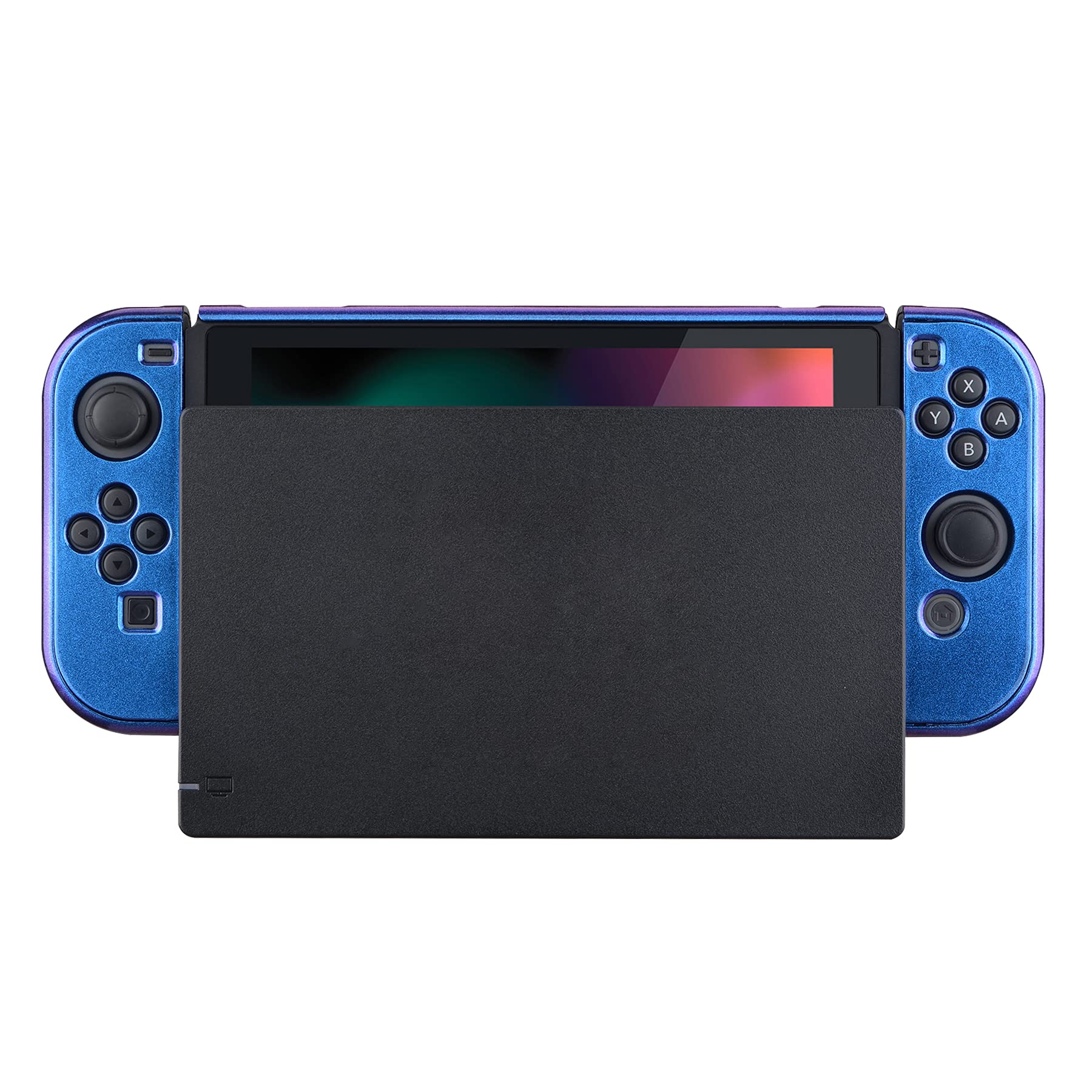 eXtremeRate PlayVital Glossy Back Cover for Nintendo Switch Console, NS Joycon Handheld Controller Separable Protector Hard Shell, Dockable Protective Case for Nintendo Switch - Chameleon Purple Blue