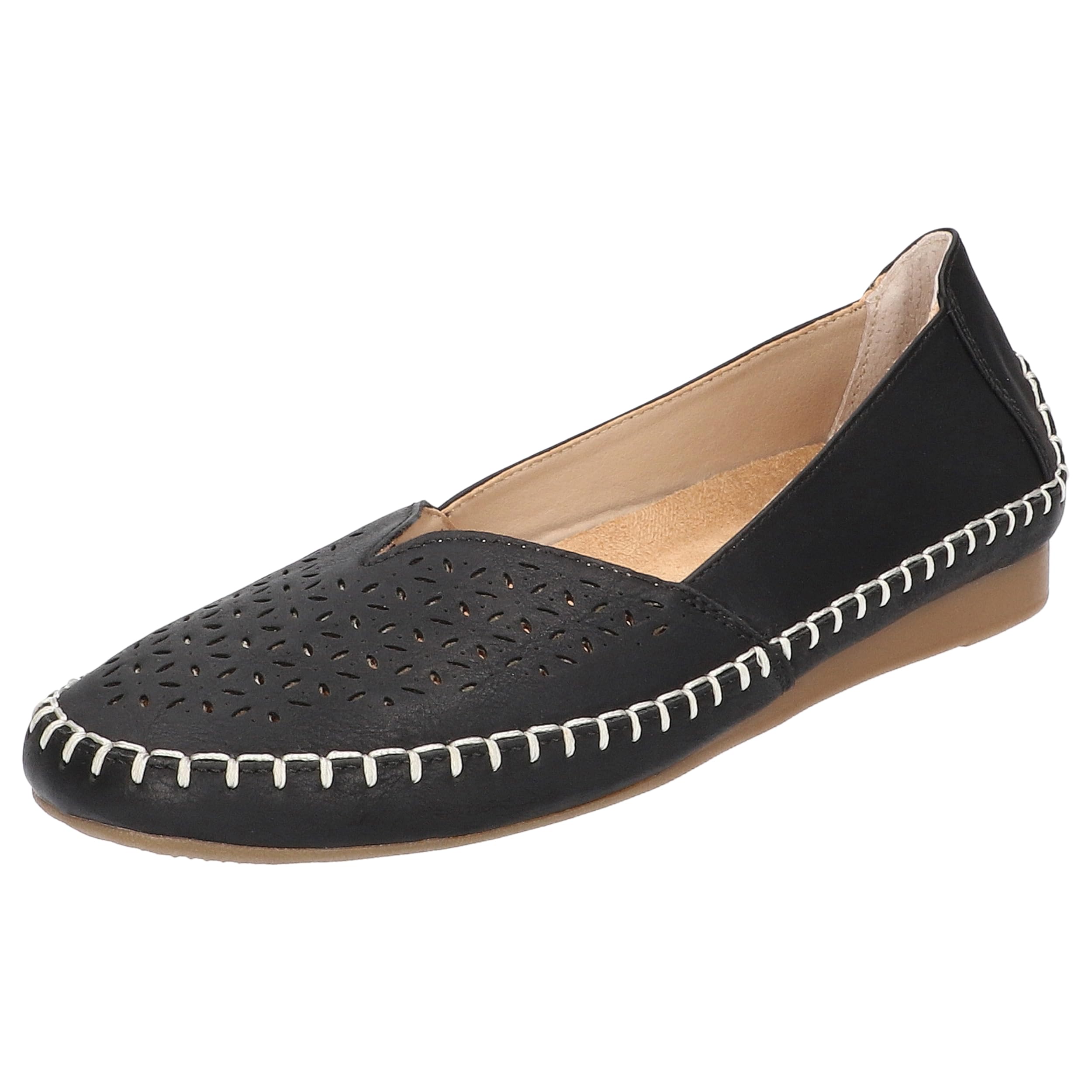 Easy Street Women’s Amity Flat Loafers, Black with Perfs, 6 X-Wide