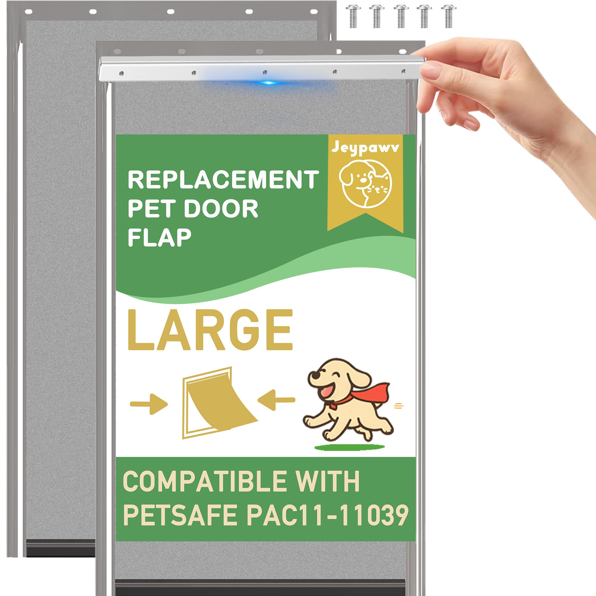 Photo 1 of 2 Pack Large Dog Door Replacement Flaps with 1 Metal Bracket and Screws, Compatible with Petsafe Freedom Doggie Doors, PAC11-11039 10 1/8" X 16 7/8" Magnetic Closure (Smoky Translucent)