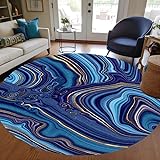 Blue Gold Marble Striped Modern Abstract Circular