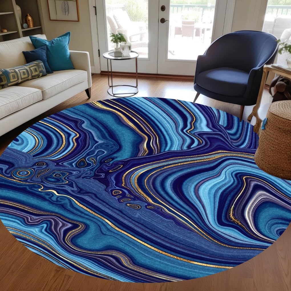 Blue Gold Marble Striped Modern Abstract Circular