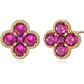 LOLAR RAY Clover Earrings for Women - 12 Month Birthstone Earrings 14k Gold Plated Four Leaf Clover Hypoallergenic Stud Lucky Jewelry Gift for Women