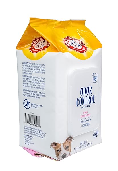 ARM & HAMMER FOR PETS ODOR CONTROL DOG WIPES, DEODORIZING WIPES WITH BAKING SODA FOR DOGS BETWEEN BATHS, GENTLE CLEANING PET GROOMING WIPES FOR EVERYDAY FRESHNESS, KIWI BLOSSOM SCENT, 100 COUNT