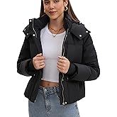 Haianguoji Women's Fleece Lined Puffer Jacket, Winter Warm Hooded Quilted Jacket, Water-Resistant Short Outerwear