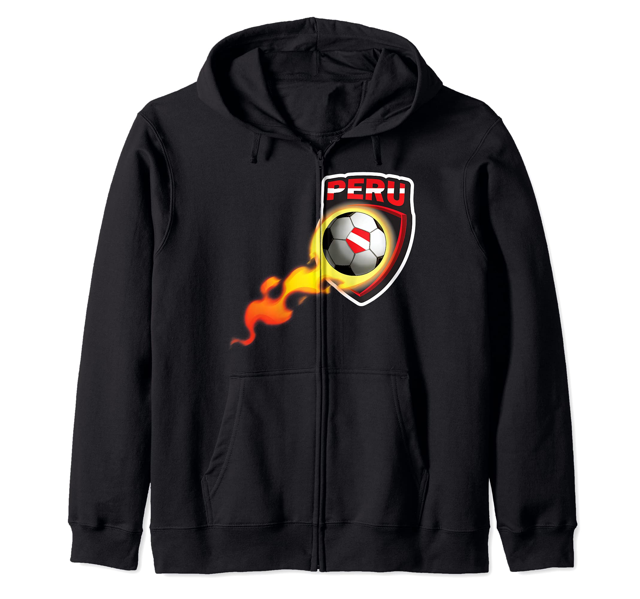 Peru Flaming Soccer Ball Futbol design for Peruvian Fans Zip Hoodie