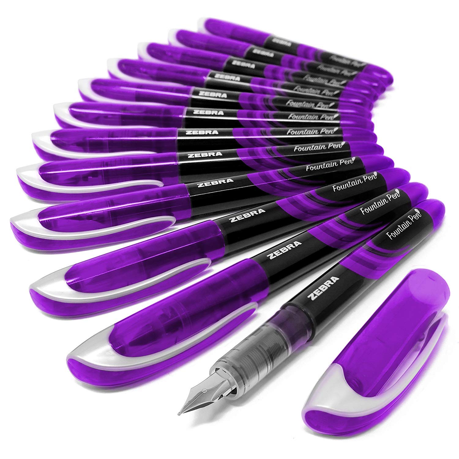 Zebra Fuente - Disposable Fountain Pen - Purple Ink - Pack of 12