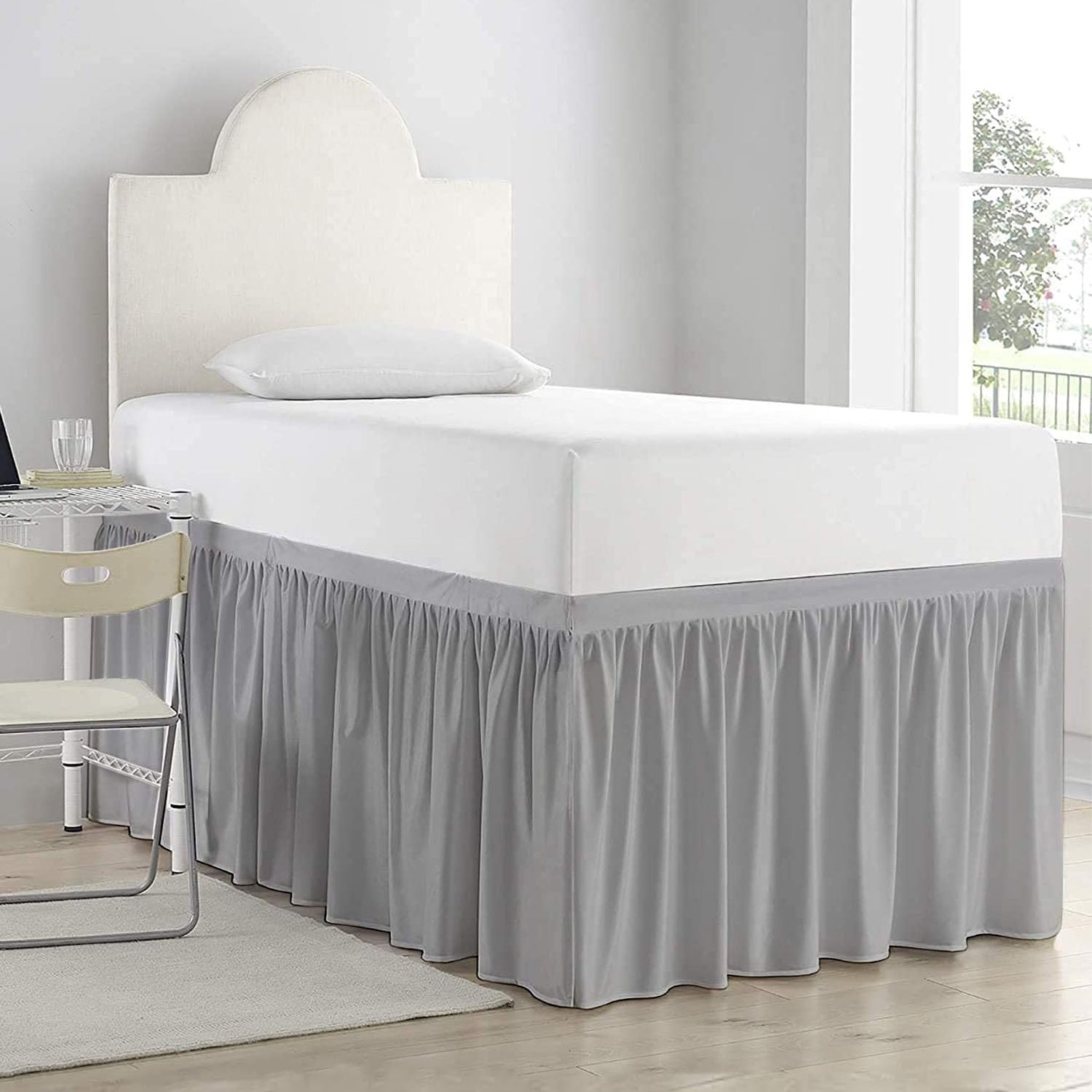 Photo 1 of SKY BEDDINGS Dorm Room Bed Skirt - College Dorm Bed Skirt - Twin XL, Extra Long - 32 Inch Drop - 100% Microfiber - Light Grey