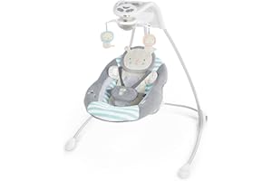Ingenuity InLighten 6-Speed Foldable Baby Swing with Light Up Mobile, Swivel Infant Seat and Nature Sounds, 0-9 Months 6-20 lbs (Blue Landry the Lion)