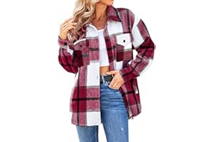 SHEJIZE Women's Casual Shacket Jacket Plaid Shirts Flannel Blouses Button-Down Shirts