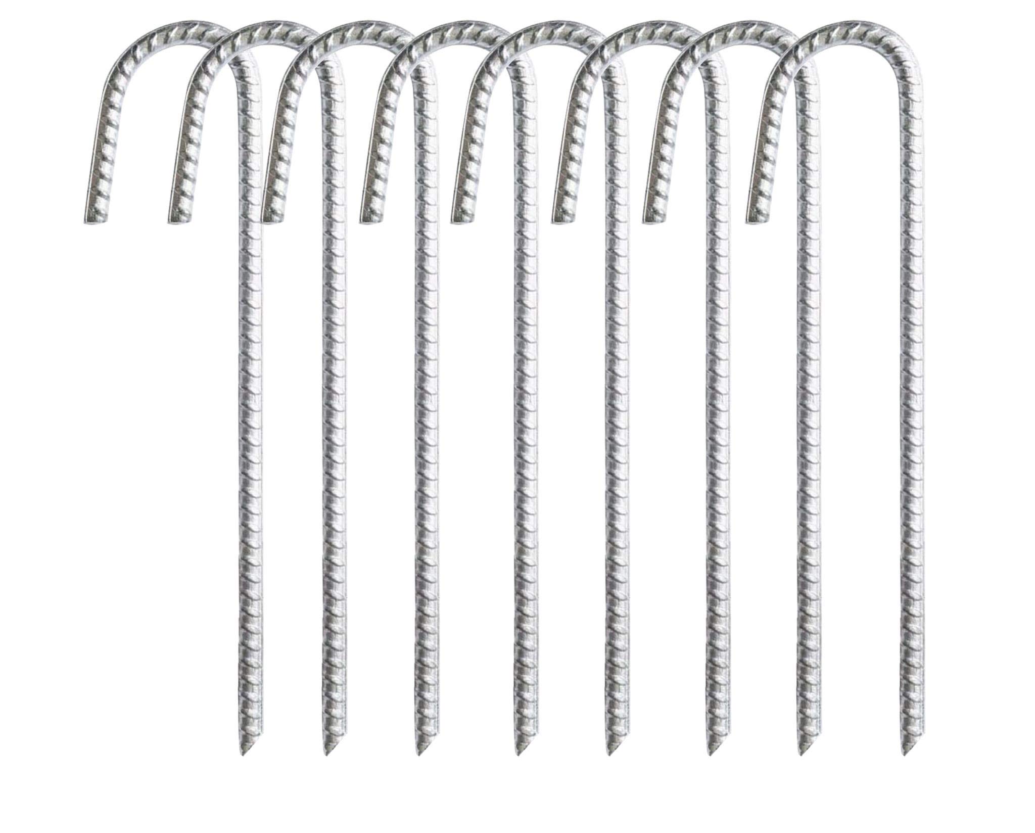 ADEPTNA Pack of 8 Anti-Rust Galvanised Heavy Duty Steel Ground Stakes 30cm Tent Pegs Solid Steel Rebar for Reliable and Long Use - Landscape Pins for Fence Trampoline Camping