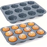 atrccs 12-cup Silicone Muffin Pan, Nonstick Cupcake Pan &amp; Muffin Tin, 2pcs | Food Grade Silicone Muffin Pan, Heat Resistant Muffin Tray,Egg Bites Mold,Silicone Molds for Baking Muffins Cupcakes Cookies