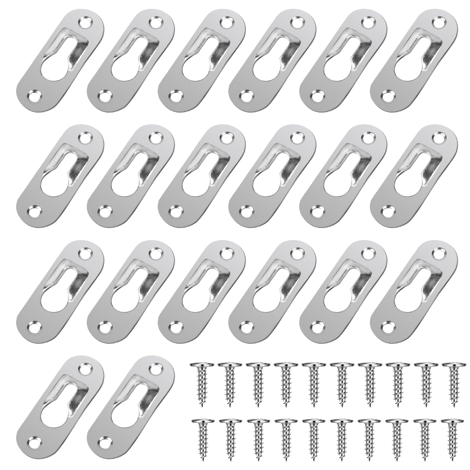 20 Pack Single Keyhole Hangers, 43 X 16 mm Heavy Duty Metal Keyhole Hangers Frame Hangers Picture Hanging Hardware with 40 PCS Screws (Silver)