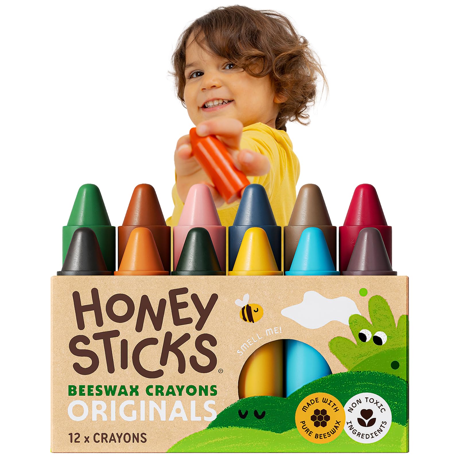 Honeysticks 100% Pure Beeswax Crayons (12 Pack) - Non Toxic Crayons, Safe for Babies and Toddlers, For 1 Year Plus, Handmade in New Zealand with Natural Beeswax and Food-Grade Colours, Eco-Friendly
