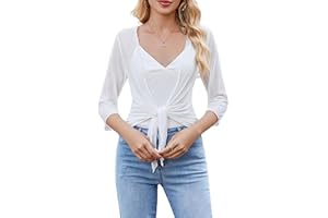 Avidlove Womens Shrug Tie Front 3/4 Sleeve Cropped Mesh Bolero Cardigan Lightweight Casual Shawl Top