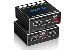 ROFAVEZCO HDMI 2.1 Splitter 4K 120Hz 1 in2 Out VRR ALLM HDCP2.3 HDR10 8KUHD Dolby Vision Atmos Scaler 4K EDID 1080P Dual Monitors HDMI 2.1 Splitter 1X2 for PS5 SkyQ Xbox NVIDIA AMD