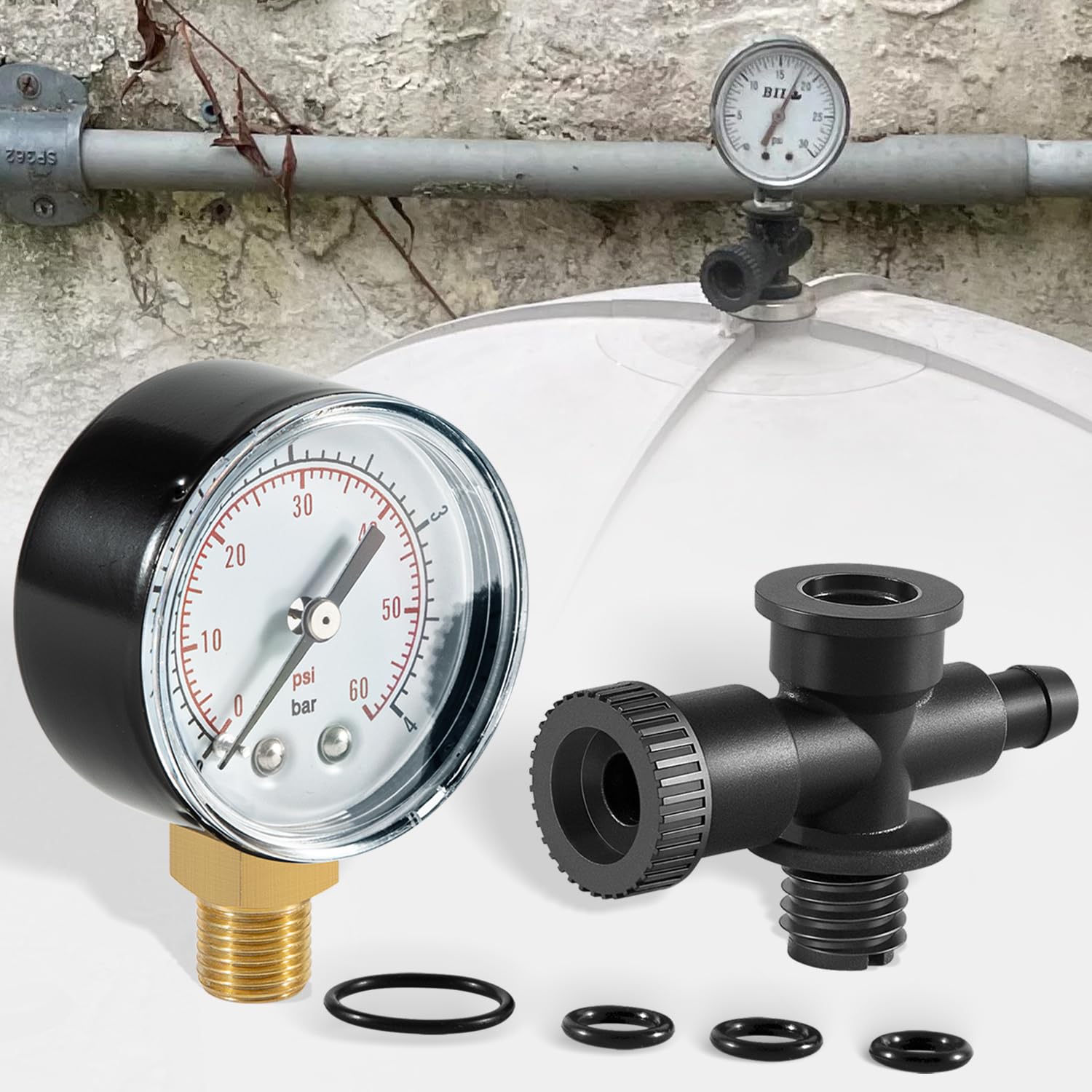 Photo 1 of *USED  8 lbs and black plastic housing is missing*DEX2400S Filter Air Gauge Adapter Assembly + ECX270861 Pressure Gauge + DEX2400Z3A O-Ring Set for Filter Relief Valve Stem Fit for Hayward Most Swimming Pool Filters