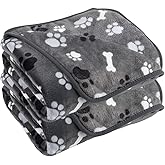 AIWEK Dog Blanket Paw Bone Pattern 1 Pack 2 Super Soft Warm Flannel Sofa Cover Car Bed Protector, Urine Proof Washable Outdoor Pet Blanket for Puppy Large Dogs & Cats,40"*30" Grey