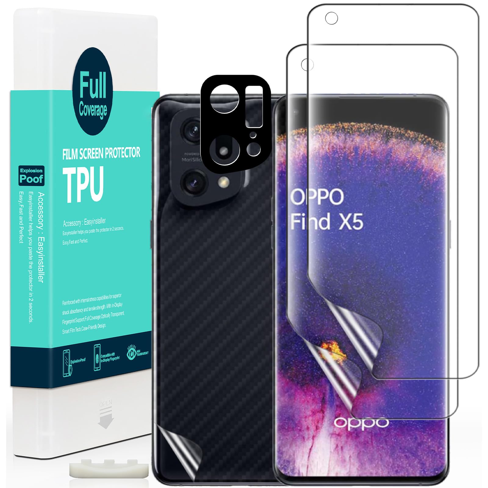 Ibywind 2 Pcs Screen Protector For Oppo Find X5 5G 6.55",Flexible TPU Film,With 1Pc Camera Lens Protector,1Pc Back Film,Bubble Free,Easy To Install