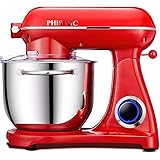 PHISINIC Stand Mixer, 6.5-QT 800W 6-Speed Tilt-Head Food Mixer, Kitchen Electric Mixer with Power Hub for Attachment, Red