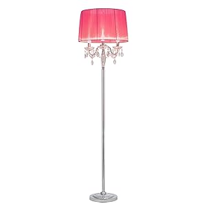 [lux.pro] Lampada da terra lampada a stelo (3 x base E14)(165 cm x 45 cm) base cromata + paralume di stoffa rosa con cristalli lampda salotto lampada a stelo