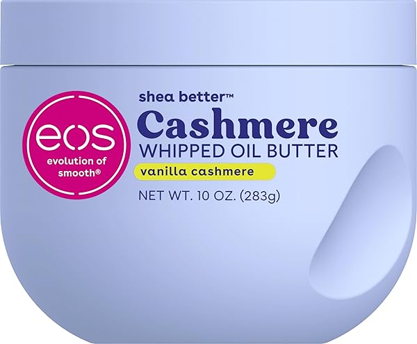EOS CASHMERE WHIPPED OIL BODY BUTTER, VANILLA CASHMERE, 72 HOUR WEIGHTLESS MOISTURE FOR DRY SKIN, RICH FORMULA AND DEEP HYDRATION, BODY CARE, 10 OZ
