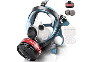 VOCITXI Full Face Gas Mask - Reusable Respirator Mask Survival Nuclear and Chemical with Activated Carbon Filters Gas Cover Against Gases Organic Vapor for Spraying, Staining, Sanding & Cutting