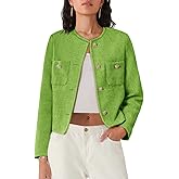 Women's Tweed Blazers Long Sleeve Business Button Down Casual Cropped Blazer Jackets with Pockets