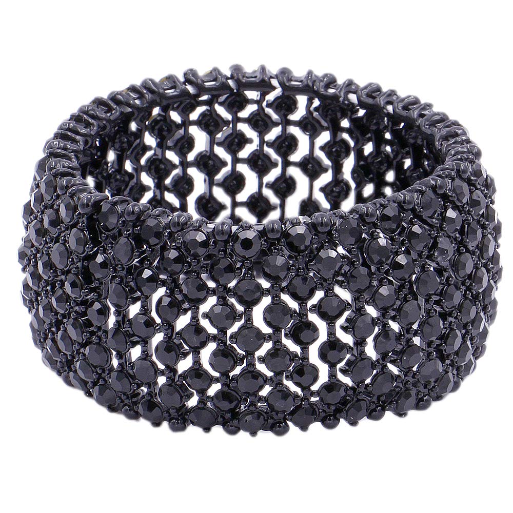 Lavencious Tennis Rhinestone Stretch Bracelets Adjustable Jewelry Party for Woman Bangle (Jet Black) — image 1