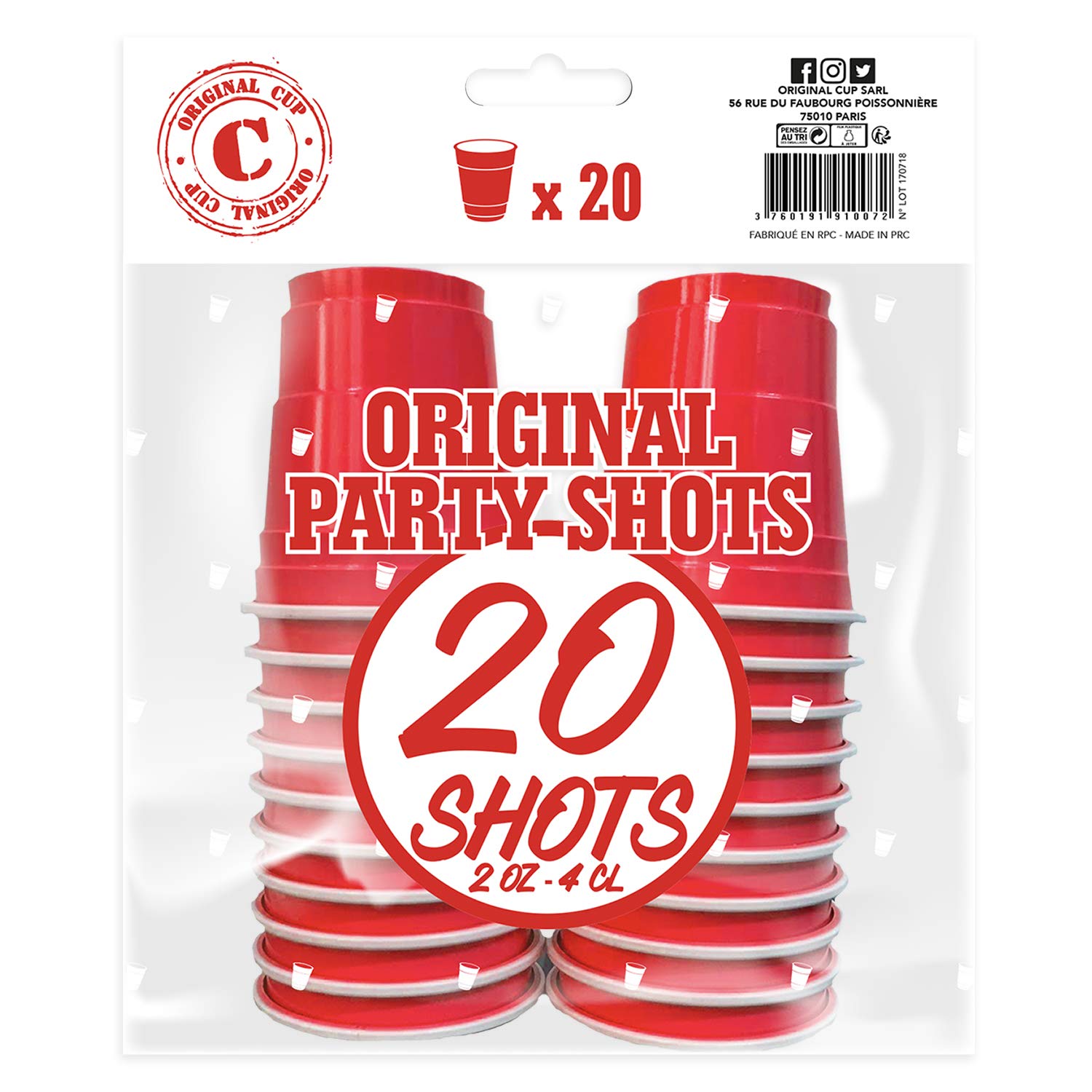 Red Shot Cups 4 cl Pack of 20 | Reusable Mini Plastic Shot Glasses | Beer Pong Party Cups for Parties Drinking Games Bar Aperitif | Original Corner