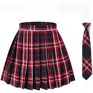BSJIA Girls Womens Pleated Plaid Cosplay Cheer Skirt High Waist Mini School Uniform Tennis Skirts Christmas with NeckTies