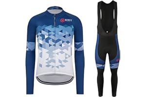 GCRFL Winter Cycling Jersey Sets Thermal Fleece Bike Jersey + Bib Pants, Long Sleeve Cycling Clothing Sets for Man