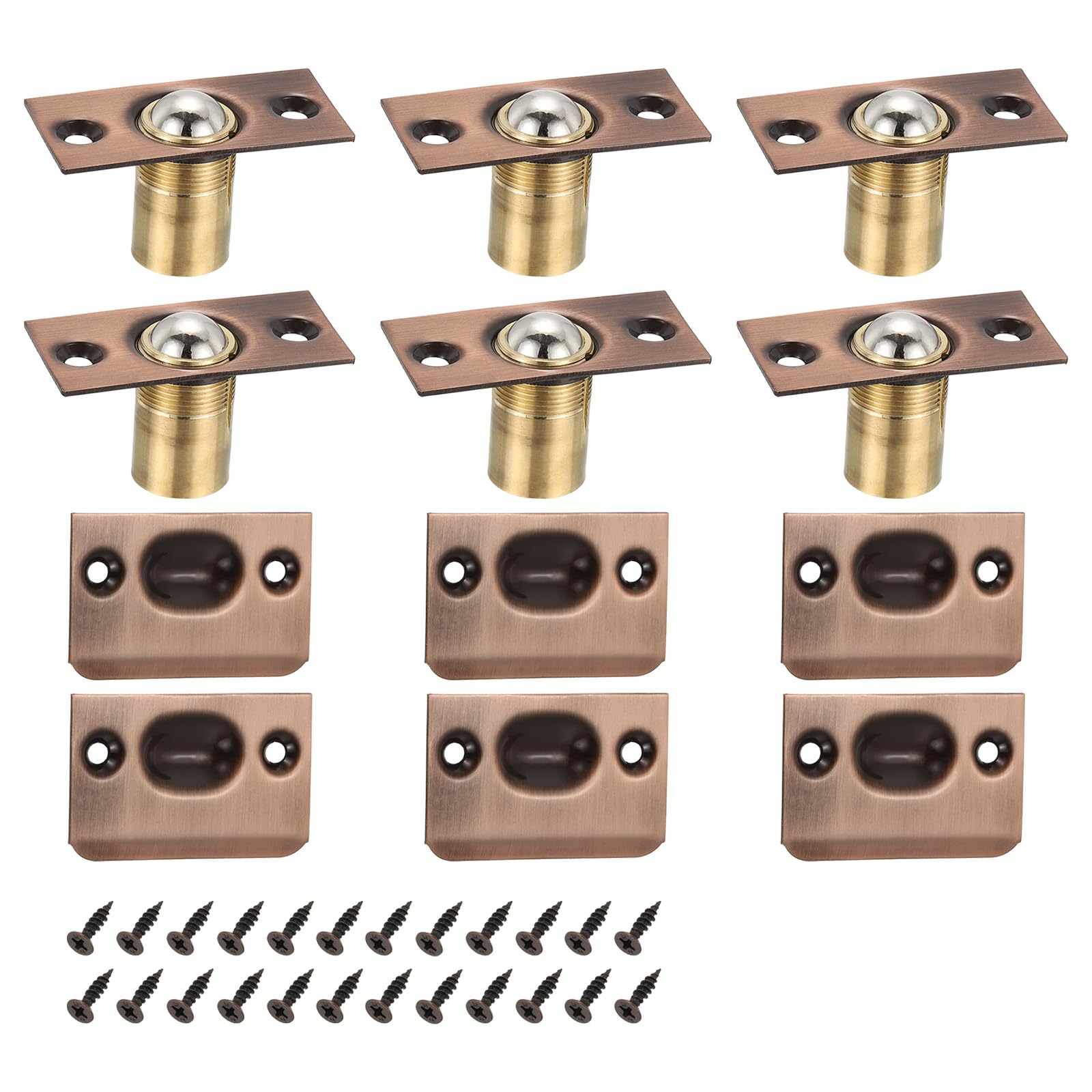 PATIKIL Stainless Steel Closet Ball Catch Door Hardware, 6 Pack Adjustable Cabinet Door Ball Catch Chrome Finish with Strike Plate & Screw for Interior Doors, Copper Tone