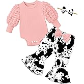 NAPU Baby Girl Clothes Long Sleeve Romper 3Pcs Baby Girl Outfits Flare Pants Set with Headband Fall Baby Girl Winter Clothes