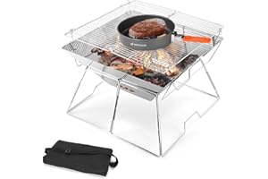 Odoland Collapsible Campfire Grill Camping Fire Pit, 304 Stainless Steel Grill Gate, Portable Camping Grill with Carrying Bag