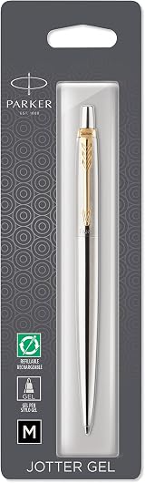 Parker Jotter Gel Pen Stainless Steel Gold Trim Medium Point 0.7 mm Black Ink view 8