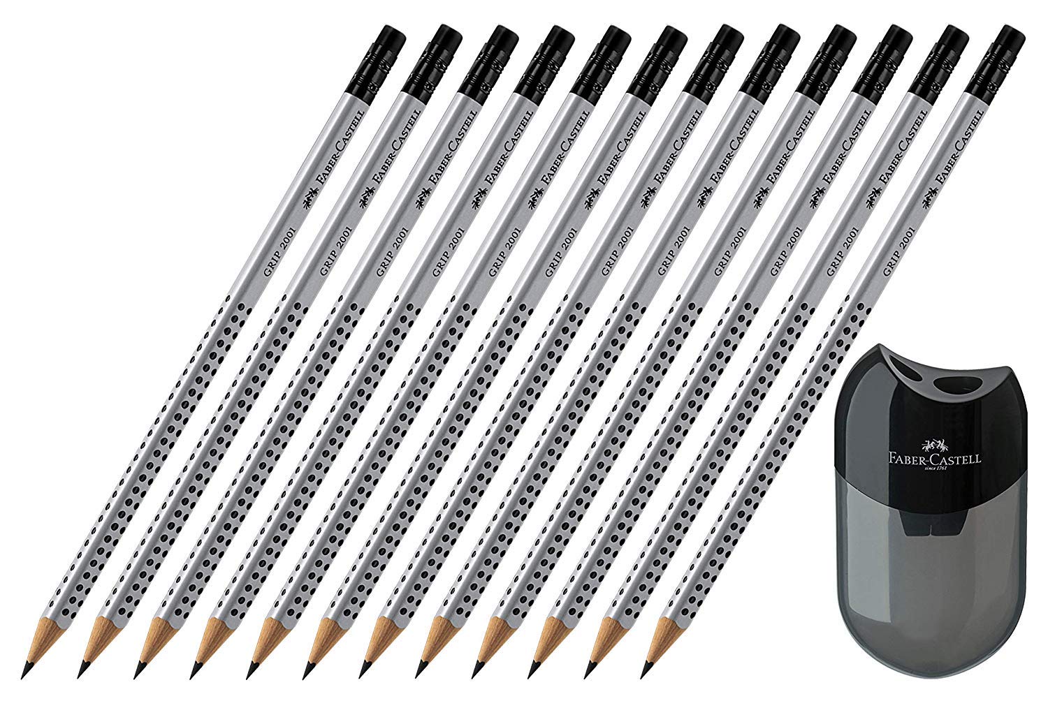 Faber-Castell GRIP 2001 HB Pencil with Eraser Tip (12 Pencils + Vinyl Eraser)