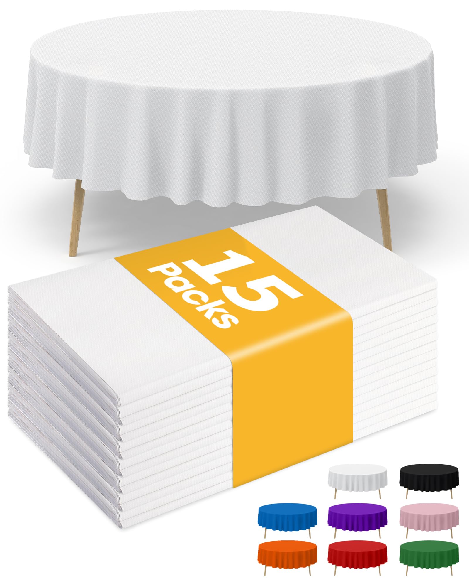 Photo 1 of Niuara White Plastic Table Cloth Round Table 15 Pack, 84'' Tablecloth for Round Tables, Table Cloth for Disposable Use, Table Cover for Holiday Party, Gathering