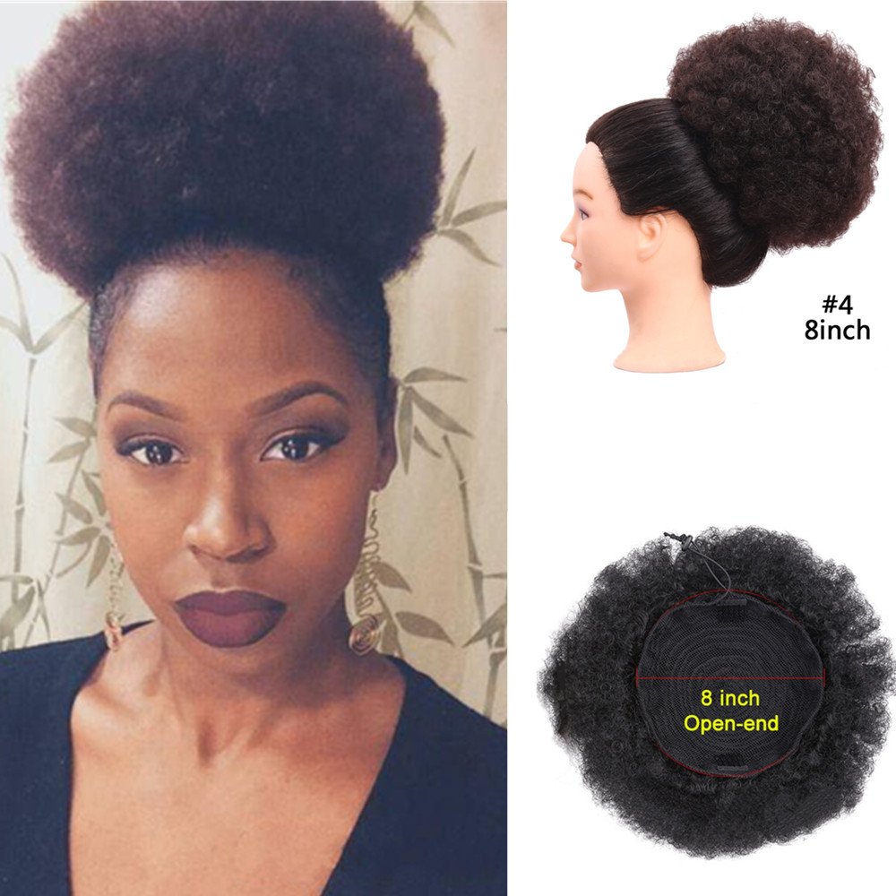 4 Dark Brown Aosome Afro Pom Kinky Curly Hair Bun Synthetic Cozy