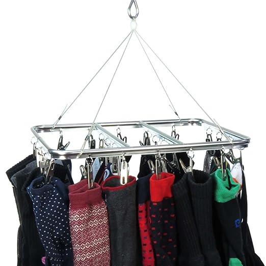 Hangerworld 36cm Stabile Aluminium Wäschespinne mit 26 Klammern Clips für Socken Unterwäsche