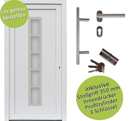 kuporta Kunststoff Haustür nach Maß Merida Size weiß DIN links nach außen öffnend mit Stoßgriff-Set