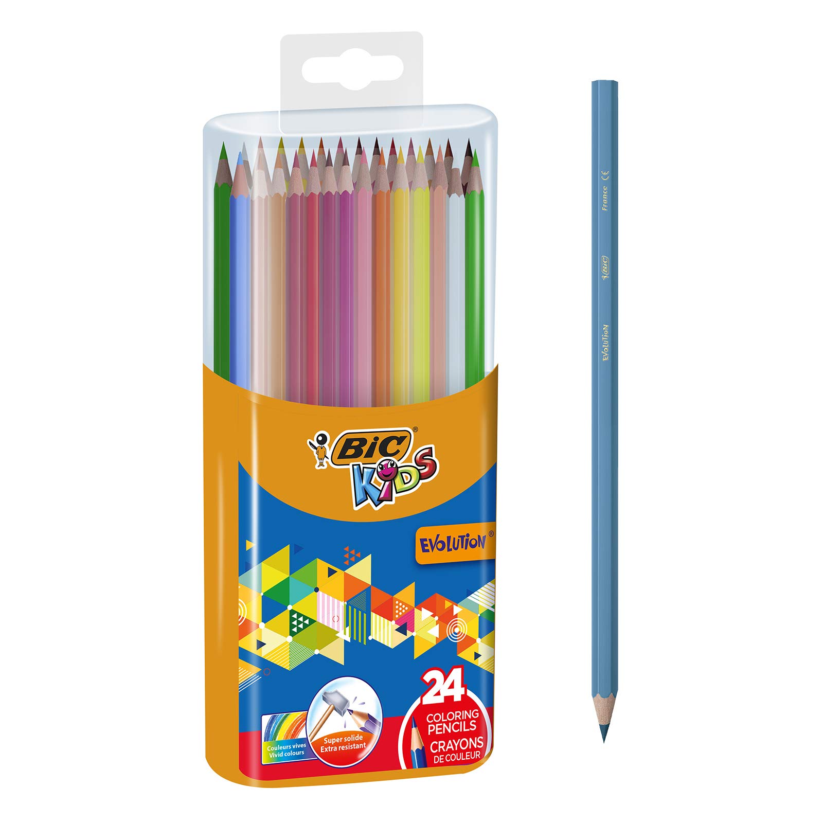 BIC Kids Evolution Colouring Pencils - Assorted Colours, Durable Case of 24