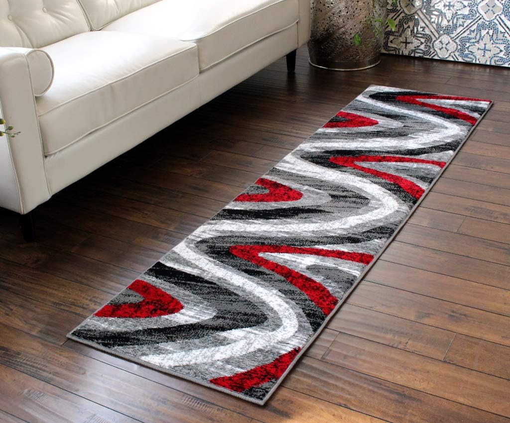 Amazon Com Masada Rugs Stephanie Collection Area Rug Modern Contemporary Design 1107 Red Grey White Black 2 Feet X 7 Feet 3 Inch Runner Kitchen Dining