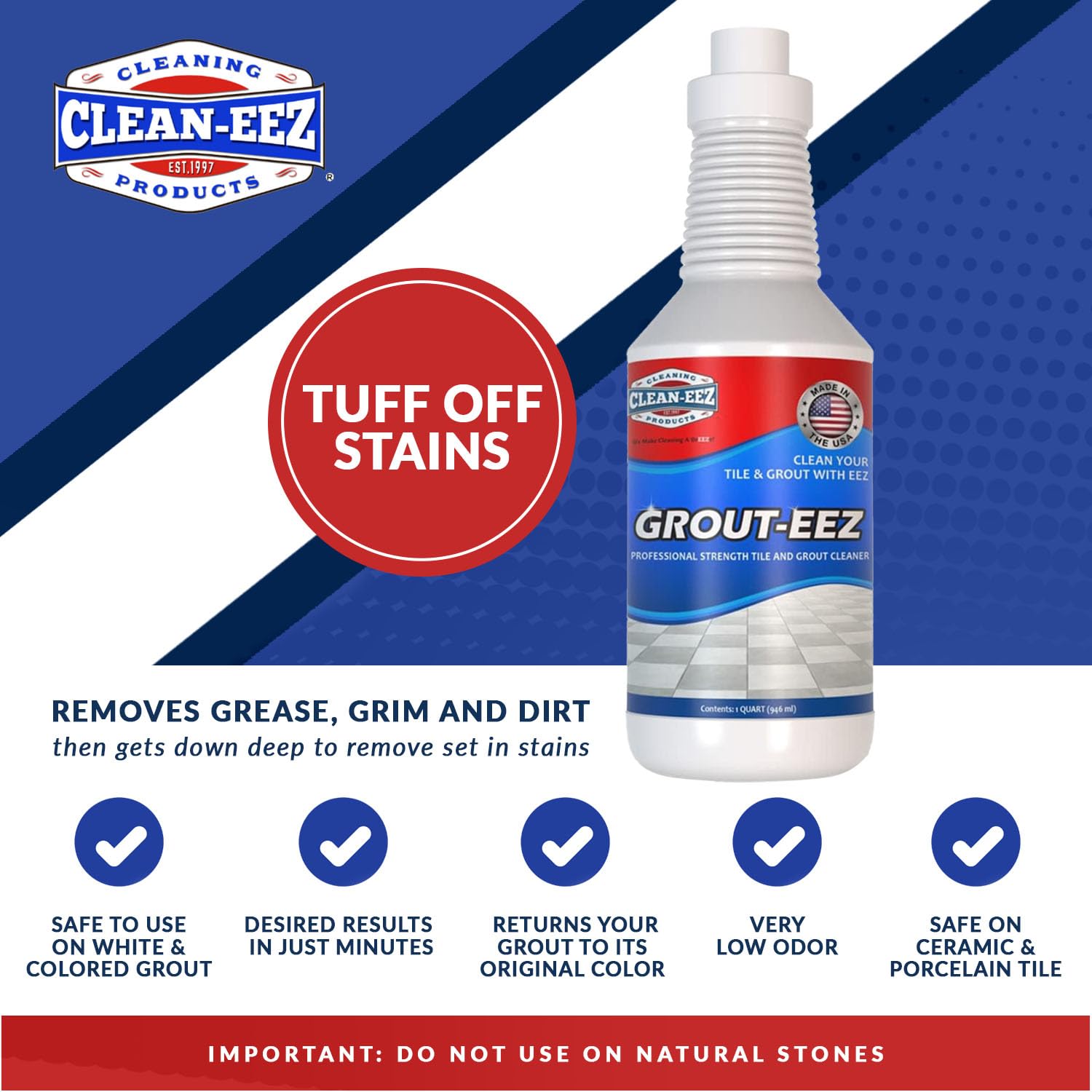 Clean-eez Grout-eez Super Heavy-Duty Grout Cleaner - Powerful Tile and Floor Stain Remover for Bathroom, Kitchen, and More - 32 oz.