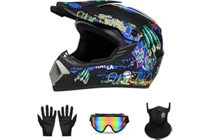 PZ PEZE Motorcross Helmet, Off-Road Dirt Bike Helmet, ATV Helmet, Youth Motorcycle Helmet, Unisex Full-face Helmet, Comfortable and Lightweight, FMVSS-218 Safety Certified,4 Piece Set