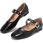 hingswink Black Mary Jane Shoes Women Fishnet Mesh Ballet Flats with Strap Buckle Closed Toe MaryJanes Shoes Ballerina Flats for Women Dressy Comfortable, PUBlack9