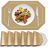 Reversible Placemats Set of 6 - MYGCCA Leather Heat Resistant Placemats for Dining Table Washable Table Mats Waterproof Wipea